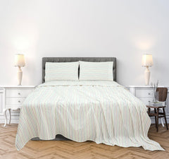 ROYALE LINENS 300 Thread Count 100% Long Staple Combed Cotton Printed Sheet Set - 4 Piece Bed Sheet - 1 Fitted Sheet 1 Flat Sheet 2 Pillowcase - Cool & Crisp Sheet Set ( Stripe Multicolor)