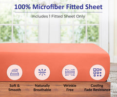 Royale Linens Fitted Sheet - Brushed Hotel Quality 1800 Ultra-Soft Wrinkle & Fade Resistant - Bottom Sheet - Deep Pocket Stretches Up to 16" - Fitted Sheet Only - Elastic Sheet (Coral)