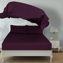 ROYALE LINENS 400 Thread Count 100% American Grown Cotton 4 Piece Sateen Sheet Set - 1 Fitted Sheet, 1 Flat Sheet, 2 Pillow case - Purple Bedsheet - Cotton Sheets - (Desert Purple)