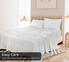 Royale Linens Bamboo Viscose Flat Sheets Only - Cooling Sheets - Organic Viscose Derived from Bamboo - Flat Sheet Only - Top Sheet - Breathable & Silky Bedding (White)