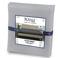 Royale Linens Fitted Sheet - Brushed Hotel Quality 1800 Ultra-Soft Wrinkle & Fade Resistant - Bottom Sheet - Deep Pocket Stretches Up to 16" - Fitted Sheet Only - Elastic Sheet (Silver)