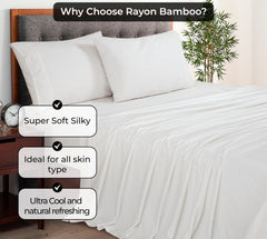 Royale Linens Bamboo Viscose Flat Sheets Only - Cooling Sheets - Organic Viscose Derived from Bamboo - Flat Sheet Only - Top Sheet - Breathable & Silky Bedding (White)