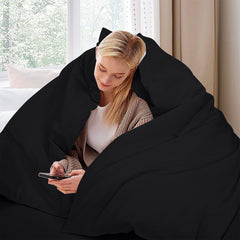 ROYALE LINENS Black Duvet Cover - Duvet Cover Set - 3 Piece Double Brushed Duvet Covers with Zipper Closure, 1 Duvet Cover and 2 Pillow Shams ( Black)