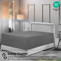 Royale Linens Extra Deep Pocket Fitted Sheet Only - Soft Grey Fitted Sheet Deep Pocket - Fits 18 inch to 24 inch Thick Mattress - Fitted Sheet Only - Elastic Sheet (Grey)