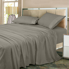 ROYALE LINENS 300 Thread Count 100% Long Staple Combed Cotton Printed Sheet Set - 4 Piece Bed Sheet - 1 Fitted Sheet, 1 Flat Sheet, 2 Pillow case - Cool & Crisp Sheet Set ( Stripe Silver)