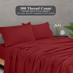 Royale Linens 300 Thread Count 100% Long Staple Combed Cotton Flat Sheet - Super Soft - Top Sheet - Flat Sheet Sold Separately - Breathable, Cool & Crisp Percale Flat Sheet Only ( Red)
