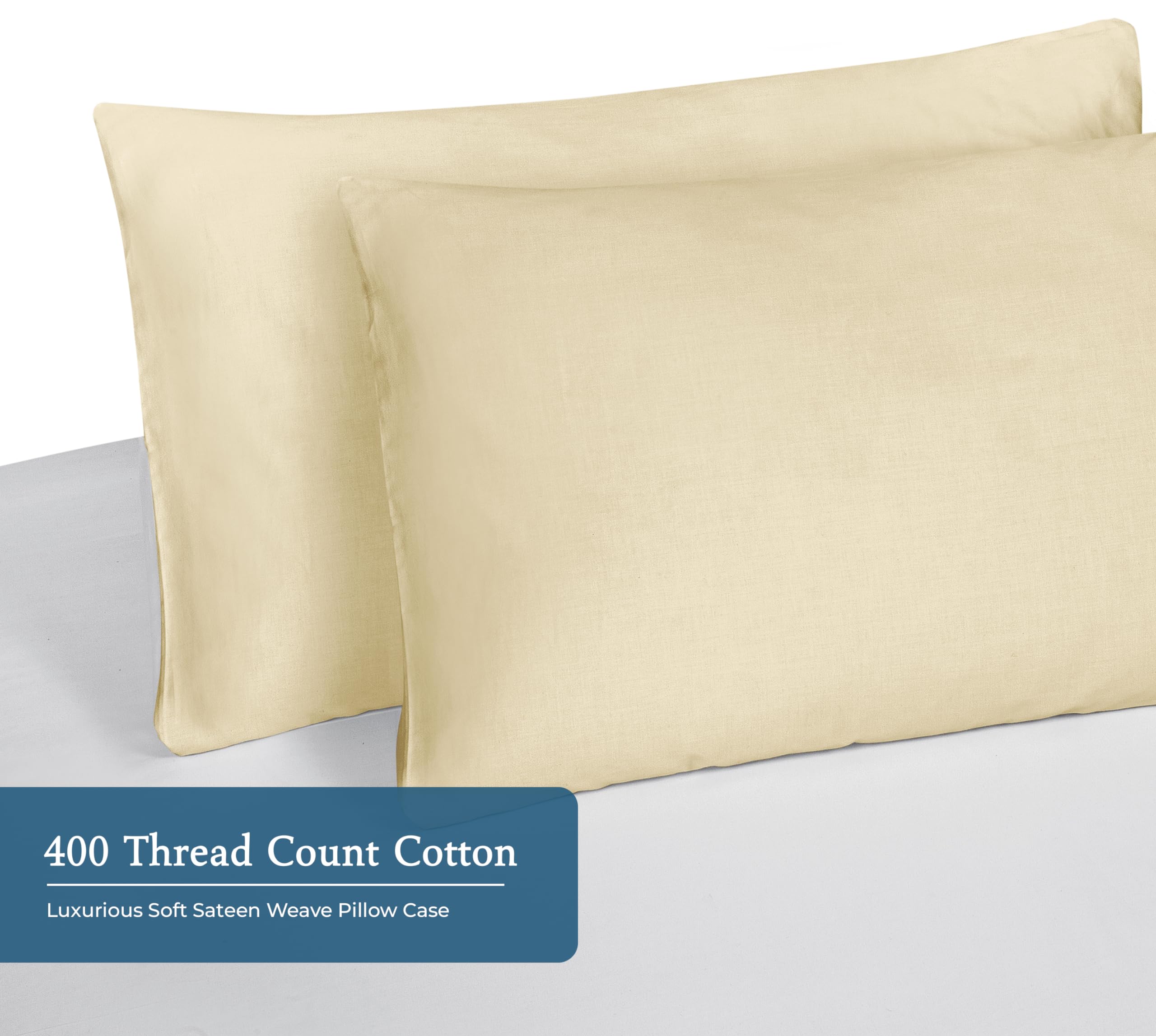 Royale Linens 400 Thread Count 100% American Grown Cotton Pillowcase Set - Luxury Sateen Pillow case - 20"x30" Inch - Soft & Smooth Set of 2 Beige Pillowcases - (Moroccan Sand)