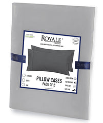 Royale Linens Pillowcase Set of 2 - Bed Pillow Cover - Silver Pillowcases - 1800 Brushed Microfiber, Wrinkle & Fade Resistant - Soft & Cozy- Pillow Case (Silver)