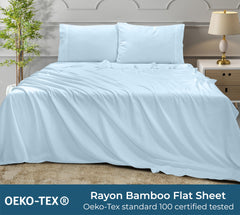 Royale Linens Bamboo Viscose Flat Sheets Only - Cooling Sheets - Organic Viscose Derived from Bamboo - Flat Sheet Only - Top Sheet - Breathable & Silky Bedding (Lake Blue)