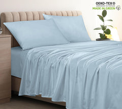 400 Thread Count 100% American Grown Cotton Flat Sheet - Cooling Sheets - Sheets - Luxury Sateen Weave - Flat Sheet Sold Separately - Soft Blue Flat Sheet Only (Caribbean Blue)