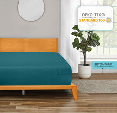 Royale Linens 300 Thread Count 100% Long Staple Combed Cotton Fitted Sheet - Soft Deep Pocket Bottom Sheet -Silver Fitted Sheet  - Fitted Sheet Only - Elastic Sheet (Teal)
