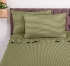 ROYALE LINENS Striped Bed Sheet Set - Microfiber 1800 Bedding - 1 Fitted Sheet, 1 Flat Sheet, 2 Pillowcase - Wrinkle & Fade Resistant - 4 Piece Damask Stripe Bed Sheet Set (Stripe SageGreen)