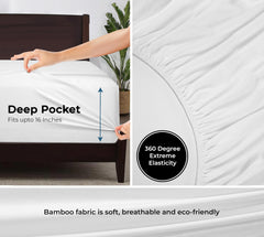 Royale Linens Bamboo Viscose Fitted Sheet Only - Cooling Fitted Sheets - Deep Pocket Upto 16" - Organic Viscose Derived from Bamboo - Breathable &Silky Bottom Sheet (White)