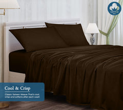 ROYALE LINENS 400 Thread Count 100% American Grown Cotton 4 Piece Sateen Sheet Set - 1 Fitted Sheet, 1 Flat Sheet, 2 Pillow case - Brown Bedsheet - Cotton Sheets - ( Hazel Nut)