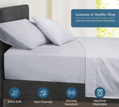 Royale Linens 400 Thread Count 100% American Grown Cotton Fitted Sheet - All Around Elastic Fitted Sheet - Luxury Sateen Weave - Snug Fit Bottom Sheet Fit Up to 16" (Spanish Silver)