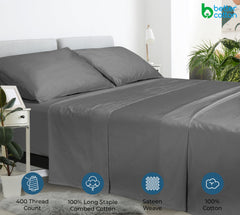 400 Thread Count 100% American Grown Cotton Flat Sheet - Cooling Sheets - Sheets - Luxury Sateen Weave - Flat Sheet Sold Separately - Grey Flat Sheet Only ( Spanish Slate)