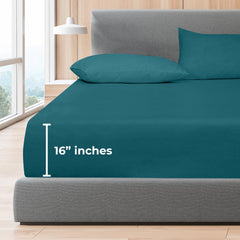 Royale Linens 300 Thread Count 100% Long Staple Combed Cotton Fitted Sheet - Soft Deep Pocket Bottom Sheet -Silver Fitted Sheet  - Fitted Sheet Only - Elastic Sheet (Teal)