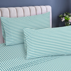 Royale Linens 300 Thread Count 100% Long Staple Combed Cotton Striped Sheet Set - 4 Piece Bed Sheet - 1 Fitted Sheet, 1 Flat Sheet, 2 Pillowcase -Cool & Crisp Sheet Set (Stripe Lake Blue)