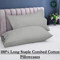 ROYALE LINENS 300 Thread Count 100% Long Staple Combed Cotton Pillowcases Set of 2 - Ultra Soft - Bed Pillow Cover - -Breathable, Cool & Crisp Percale Silver Pillow Cases (Silver)