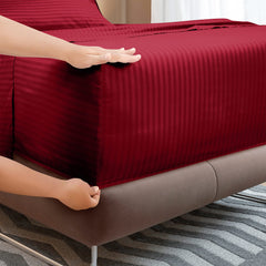 ROYALE LINENS Striped Bed Sheet Set - Microfiber 1800 Bedding - 1 Fitted Sheet, 1 Flat Sheet, 2 Pillowcase - Wrinkle & Fade Resistant - 4 Piece Damask Stripe Bed Sheet Set (Stripe Burgundy)
