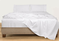 ROYALE LINENS 300 Thread Count 100% Long Staple Combed Cotton Printed Sheet Set - 4 Piece Bed Sheet - 1 Fitted Sheet, 1 Flat Sheet, 2 Pillow case - Cool & Crisp Sheet Set ( Stripe White)