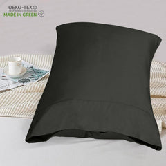 ROYALE LINENS 300 Thread Count 100% Long Staple Combed Cotton Pillowcases Set of 2 - Ultra Soft - Bed Pillow Cover - Breathable, Cool & Crisp Percale Black Pillow Cases (Black)