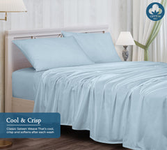 ROYALE LINENS 400 Thread Count 100% American Grown Cotton 4 Piece Sateen Sheet Set - 1 Fitted Sheet, 1 Flat Sheet, 2 Pillow case - Blue Bedsheet - Cotton Sheets - (Caribbean Blue)