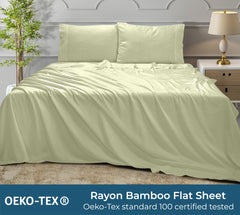 Royale Linens Bamboo Viscose Flat Sheets Only - Cooling Sheets - Organic Viscose Derived from Bamboo - Flat Sheet Only - Top Sheet - Breathable & Silky Bedding (Sage Green)