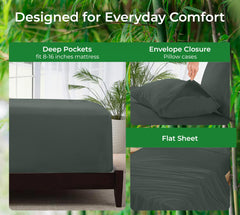 Royale Linens Bamboo Viscose Sheet Set - Cooling Bed Sheet Set - 1 Fitted, 1 Flat & 2 Pillowcase - Fits Up to 16" - Organic Viscose Derived from Bamboo - Bedding Sheet & Pillowcase (Grey)