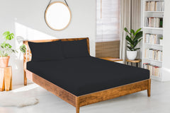 Royale Linens Fitted Sheet - Brushed Hotel Quality 1800 Ultra-Soft Wrinkle & Fade Resistant - Bottom Sheet - Deep Pocket Stretches Up to 16" - Fitted Sheet Only - Elastic Sheet (Black)