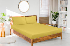 Royale Linens Fitted Sheet - Brushed Hotel Quality 1800 Soft Wrinkle & Fade Resistant - Bottom Sheet - Deep Pocket Stretches Up to 16" - Fitted Sheet Only - Elastic Sheet (Yellow)