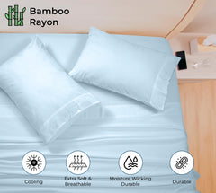Royale Linen Bamboo Viscose Sheet Set - Cooling Bed Sheet Set - 1 Fitted 1 Flat & 2 Pillowcase - Fits Up to 16" - Organic Viscose Derived from Bamboo - Bedding Sheet &Pillowcase (LakeBlue)