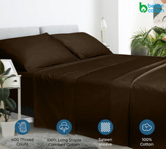 400 Thread Count 100% American Grown Cotton Flat Sheet - Cooling Sheets -Sheets - Luxury Sateen Weave - Flat Sheet Sold Separately - Chocolate Flat Sheet Only ( Hazel Nut)