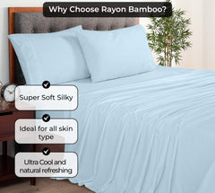 Royale Linens Bamboo Viscose Flat Sheets Only - Cooling Sheets - Organic Viscose Derived from Bamboo - Flat Sheet Only - Top Sheet - Breathable & Silky Bedding (Lake Blue)