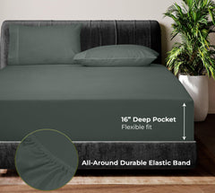 Royale Linens Bamboo Viscose Sheet Set - Cooling Bed Sheet Set - 1 Fitted, 1 Flat & 2 Pillowcase - Fits Up to 16" - Organic Viscose Derived from Bamboo - Bedding Sheet & Pillowcase (Grey)