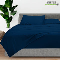 ROYALE LINENS - 4 Piece Bed Sheet - Soft Brushed Microfiber 1800 Bedding Set - 1 Fitted Sheet, 1 Flat Sheet, 2 Pillow case - Wrinkle & Fade Resistant Luxury Sheet Set (Navy)