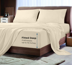 Royale Linens Rayon Derived Bamboo Viscose Fitted Sheet Only - Cooling Fitted Sheets for Bed - Deep Pocket Up to 16" - Organic Viscose Derived from Bamboo - Breathable Bottom Sheet (Sand)
