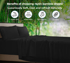 Royale Linen Bamboo Viscose Sheet Set - Cooling Bed Sheet Set - 1 Fitted, 1 Flat & 2 Pillowcase - Fits Up to 16" - Organic Viscose Derived from Bamboo - Bedding Sheet & Pillowcase (Black)