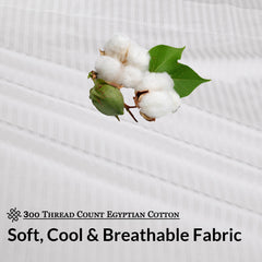 ROYALE LINENS 300 Thread Count 100% Long Staple Combed Cotton Printed Sheet Set - 4 Piece Bed Sheet - 1 Fitted Sheet, 1 Flat Sheet, 2 Pillow case - Cool & Crisp Sheet Set ( Stripe White)