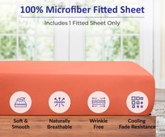 Royale Linens Fitted Sheet - Brushed Hotel Quality 1800 Ultra-Soft Wrinkle & Fade Resistant - Bottom Sheet - Deep Pocket Stretches Up to 16" - Fitted Sheet Only - Elastic Sheet (Coral)