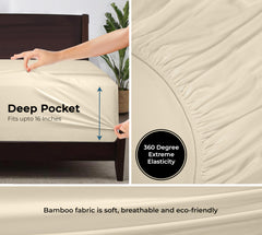 Royale Linens Rayon Derived Bamboo Viscose Fitted Sheet Only - Cooling Fitted Sheets for Bed - Deep Pocket Up to 16" - Organic Viscose Derived from Bamboo - Breathable Bottom Sheet (Sand)