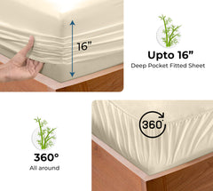 Royale Linens Rayon Derived Bamboo Viscose Fitted Sheet Only - Cooling Fitted Sheets for Bed - Deep Pocket Up to 16" - Organic Viscose Derived from Bamboo - Breathable Bottom Sheet (Sand)