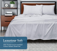 ROYALE LINENS 400 Thread Count 100% American Grown Cotton 4 Piece Sateen Sheet Set - 1 Fitted Sheet, 1 Flat Sheet, 2 Pillow case - Silver Bedsheet - Cotton Sheets - ( Spanish Silver)