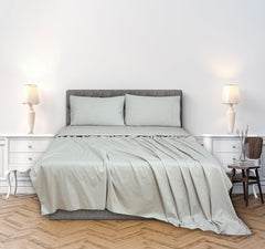 ROYALE LINENS 300 Thread Count 100% Long Staple Combed Cotton Narrow Stripe Sheet Set - 4 Piece Bed - 1 Fitted Sheet, 1 Flat Sheet, 2 Pillow Case - Cool & Crisp Sheet Set (Grey Stripes)