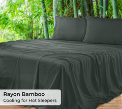 Royale Linens Bamboo Viscose Flat Sheets Only - Cooling Sheets - Organic Viscose Derived from Bamboo -  Flat Sheet Only - Top Sheet - Breathable & Silky Bedding (Grey)