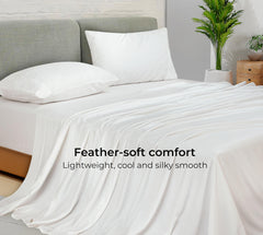 Royale Linen Bamboo Viscose Sheet Set - Cooling Bed Sheet Set - 1 Fitted, 1 Flat & 2 Pillowcase - Fits Up to 16" - Organic Viscose Derived from Bamboo - Bedding Sheet & Pillowcase (White)