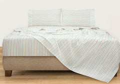 ROYALE LINENS 300 Thread Count 100% Long Staple Combed Cotton Printed Sheet Set - 4 Piece Bed Sheet - 1 Fitted Sheet 1 Flat Sheet 2 Pillowcase - Cool & Crisp Sheet Set ( Stripe Multicolor)