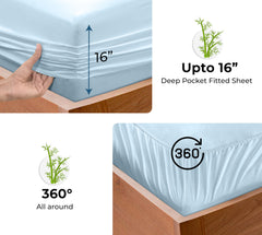 Royale Linens Rayon Derived Bamboo Viscose Fitted Sheet Only - Cooling Fitted Sheets for Bed - Deep Pocket Up to 16" - Organic Viscose Derived from Bamboo - Breathable Bottom Sheet (Lake Blue)