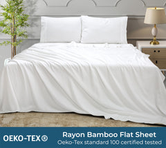 Royale Linens Bamboo Viscose Flat Sheets Only - Cooling Sheets - Organic Viscose Derived from Bamboo - Flat Sheet Only - Top Sheet - Breathable & Silky Bedding (White)