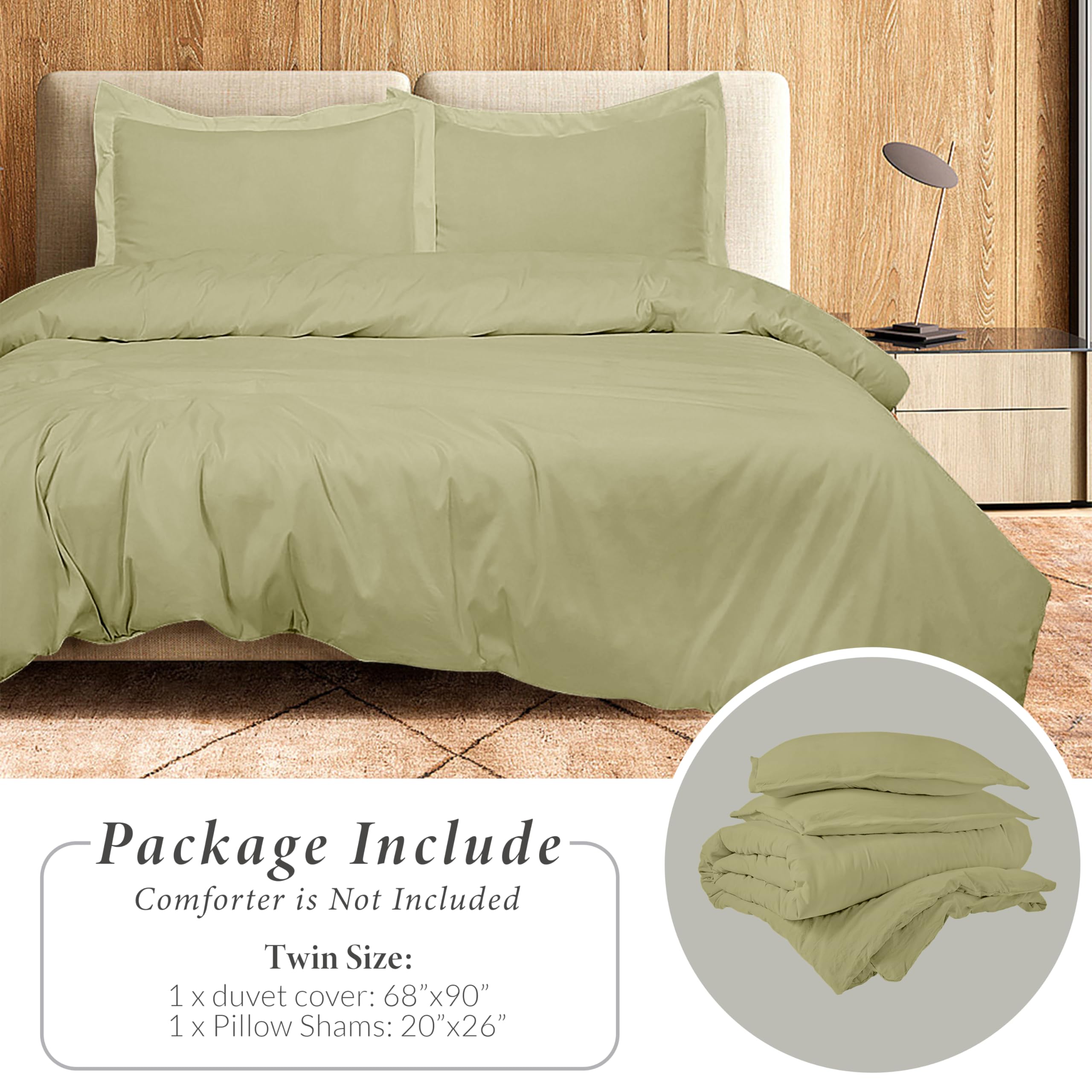 ROYALE LINENS Sage Green Duvet Cover - Duvet Cover Set - 3 Piece Double Brushed Duvet Covers with Zipper Closure, 1 Duvet Cover & 2 Pillow Shams ( SageGreen)